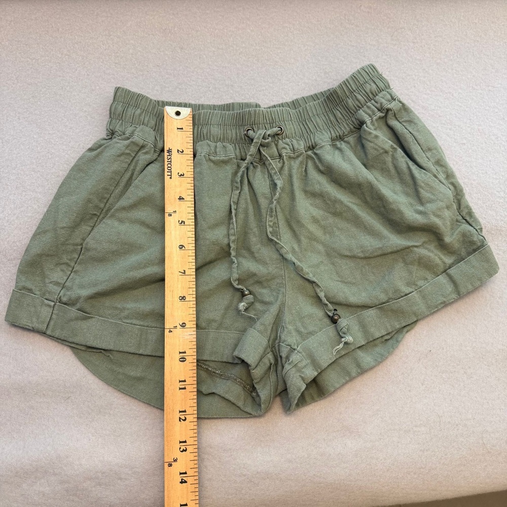 Impressions Shorts | Olive Green Linen Blend | Elastic Waist Drawstring | Small